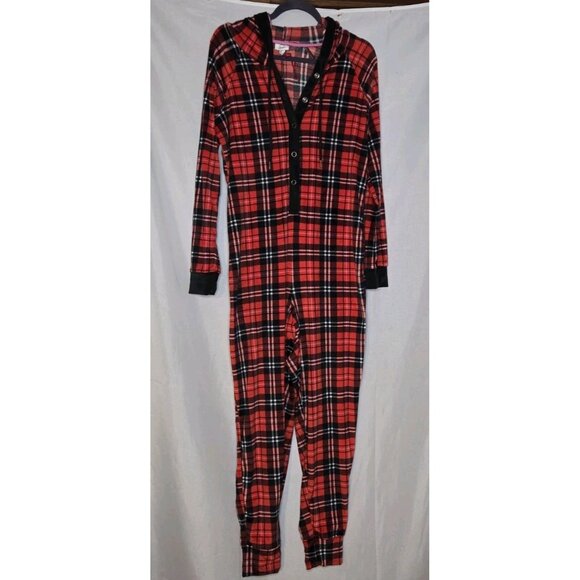 Jenni Intimates Red Plaid Pajama Unionsuit Hooded Size Medium NWOT - Picture 2 of 7